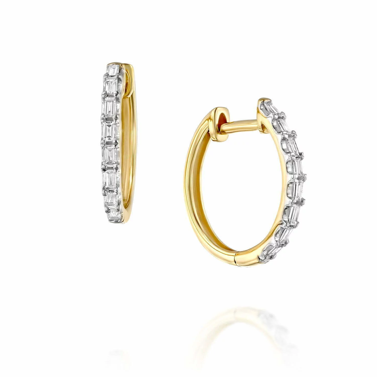 עגילי חישוק משובצים יהלומים, 14K זהב, משובצים 0.25 קראט יהלומים, קוטר 15 מ"מ, דגם EDEF19473