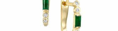 עגילי אבן אמרלד ויהלומים, זהב 14K, משובצים 0.1 קראט יהלומים, דגם ED3658