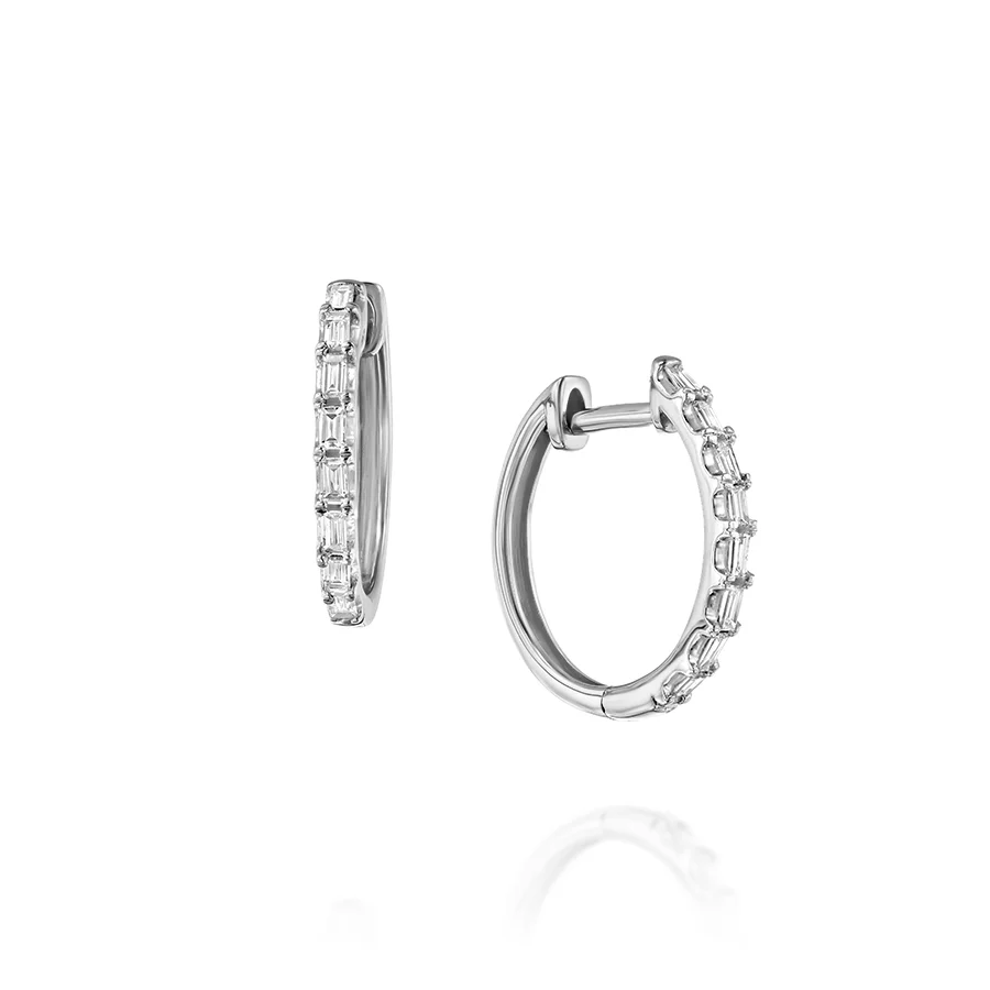 עגילי חישוק משובצים יהלומים, 14K זהב, משובצים 0.25 קראט יהלומים, קוטר 15 מ"מ, דגם EDEF19473