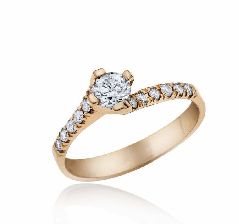 טבעת אירוסין, 14K זהב לבן/צהוב, משובצת 0.48 קראט יהלומים