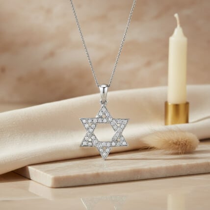 תליון מגן דוד משובץ יהלומים, זהב 14K, משובץ 0.25 קראט יהלומים, דגם PD205