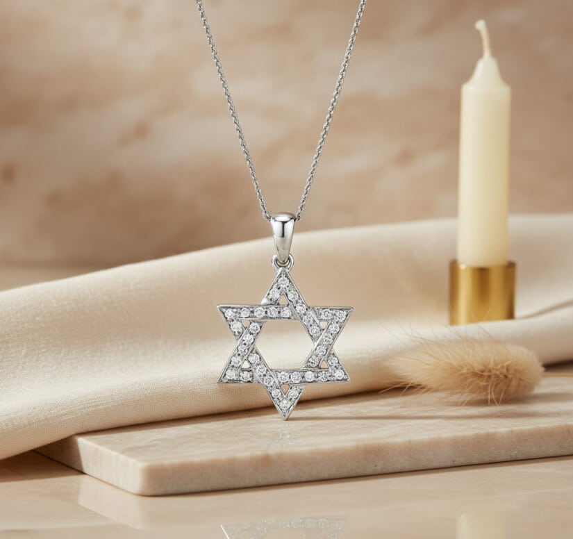 תליון מגן דוד משובץ יהלומים, זהב 14K, משובץ 0.25 קראט יהלומים, דגם PD205