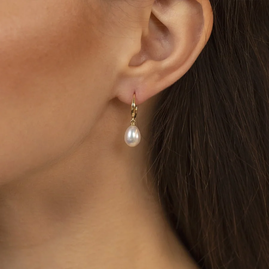 עגילי פנינה טיפה, יוקרתיים, 14k זהב, דגם ET1