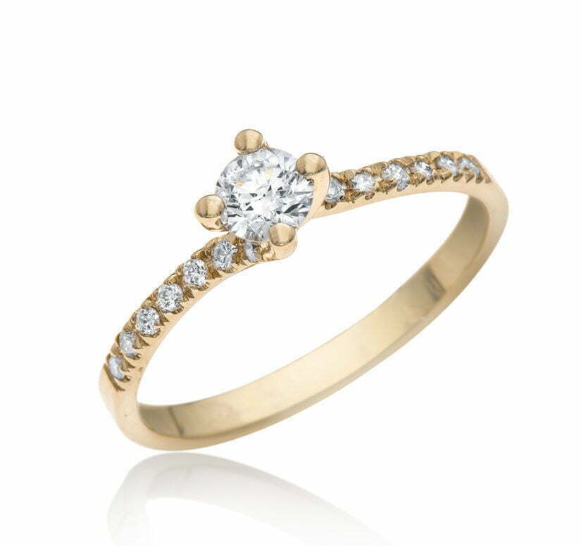 טבעת אירוסין משובצת יהלומים, זהב 14K, משובצת 0.42 קראט יהלומים