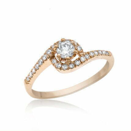 טבעת אירוסין משובצת יהלומים, זהב 14K, משובצת 0.39 קראט יהלומים