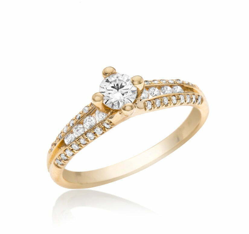 טבעת אירוסין משובצת יהלומים, זהב 14K, משובצת 0.54 קראט יהלומים