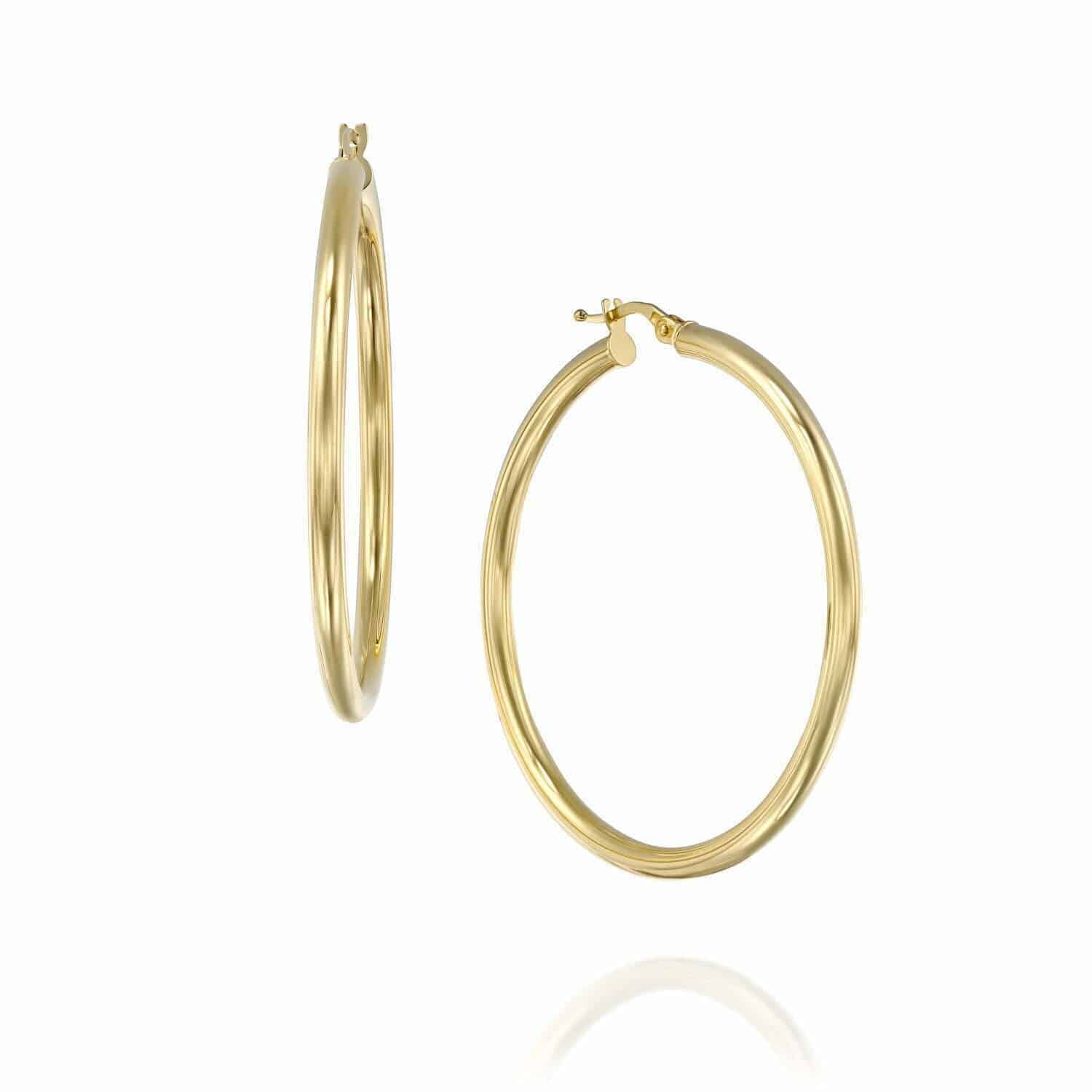 עגילי חישוק זהב גדולים 14K, קוטר 45 מ