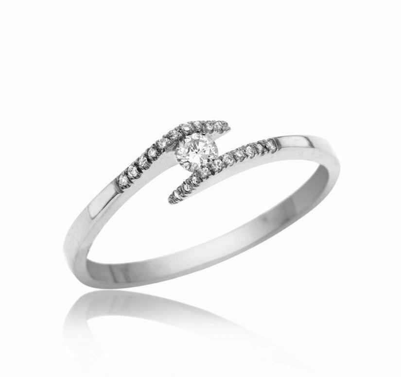 טבעת אירוסין, זהב לבן/צהוב 18K, משובצת 0.15 קראט יהלומים