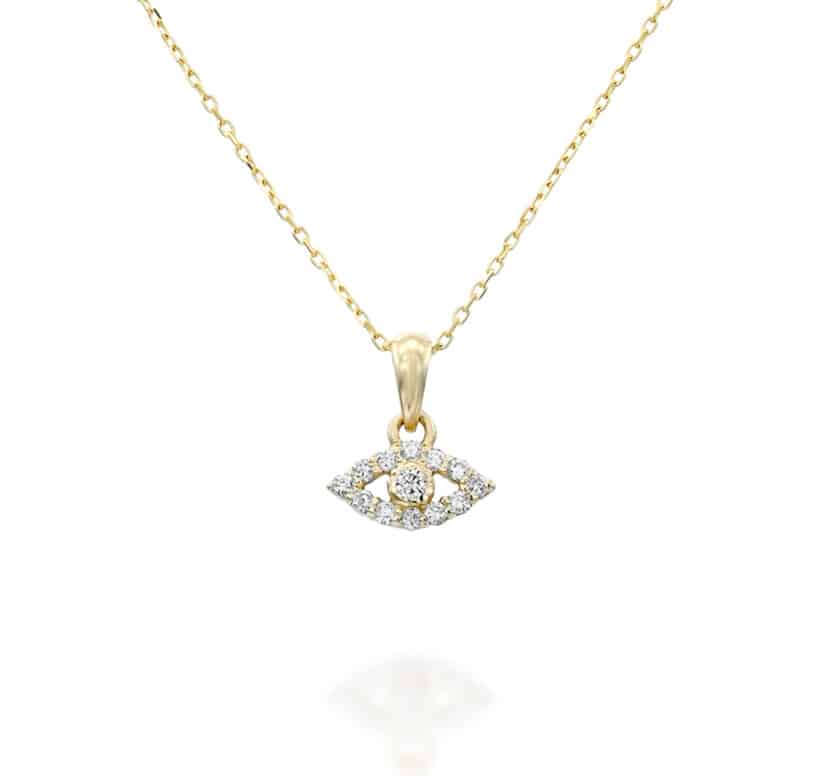 תליון עין, זהב 14K, משובצת 0.1 קראט יהלומים, דגם PD3413