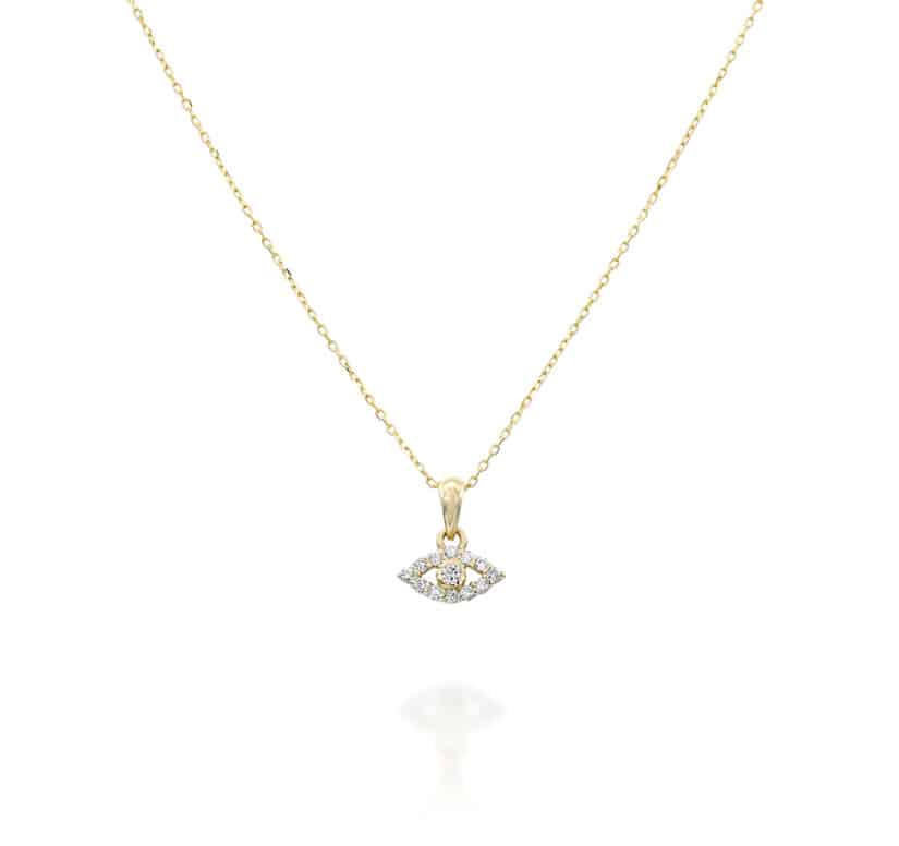 תליון עין, זהב 14K, משובצת 0.1 קראט יהלומים, דגם PD3413