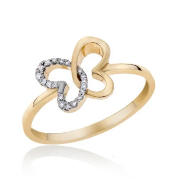 טבעת יהלומים בצורת פרפר, זהב 14K, משובצת 0.06 קראט יהלומים, דגם RDLR132