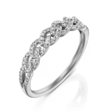 טבעת יהלומים מעוצבת, זהב לבן 14K, משובצת 0.2 קראט יהלומים