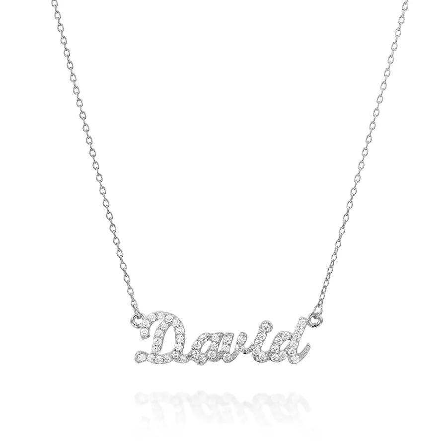 שרשרת שם, זהב 14K, משובץ 0.25 קראט יהלומים, דגם CDABC