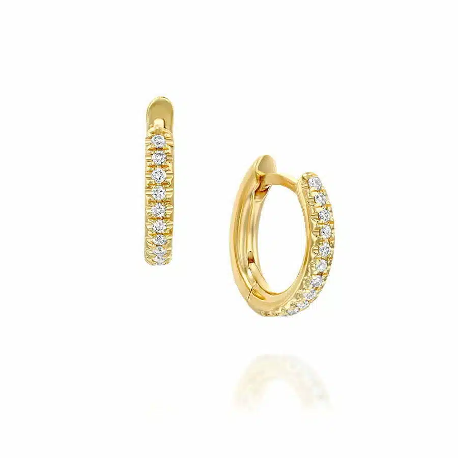 עגילי חישוק משובצים יהלומים, זהב 18K, משובצים 0.12 קרט יהלומים, דגם ED1025