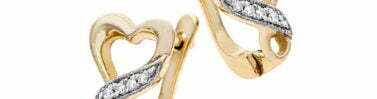 עגילי יהלומים לב, זהב 14K, משובצים 0.05 קראט יהלומים, דגם ED2897