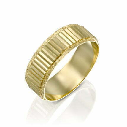 טבעת נישואין מעוצבת, זהב צהוב 14K,