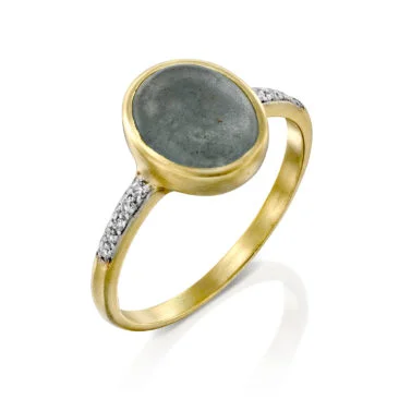 טבעת אבן אקוומרין ויהלומים, זהב 14K, משובצת 0.06 קראט יהלומים, דגם RD535-3792AQ