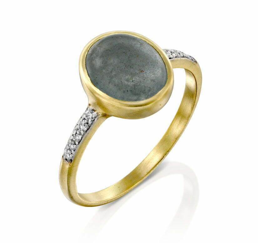 טבעת אבן אקוומרין ויהלומים, זהב 14K, משובצת 0.06 קראט יהלומים, דגם RD535-3792AQ