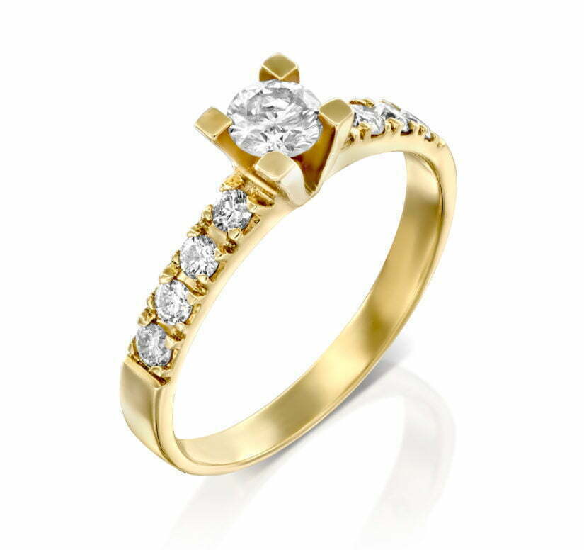 טבעת אירוסין בעיצוב קלאסי, זהב 14K, משובצת 0.58 קראט יהלומים