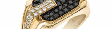טבעת חותם יהלומים שחורים ולבנים לגבר, זהב 14 קרט, דגם RD2721