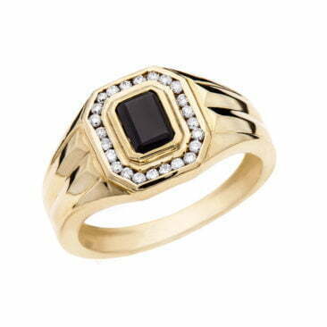 טבעת יהלומים חותם לגבר עם זירקון שחור, 14K זהב לבן/צהוב, דגם RD2929