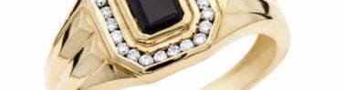 טבעת יהלומים חותם לגבר עם זירקון שחור, 14K זהב לבן/צהוב, דגם RD2929