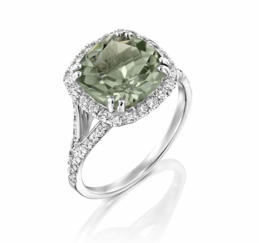 טבעת אבן אמטיסט ירוק ויהלומים, זהב 14K, משובצת 0.4 קראט יהלומים, דגם RD2978GA