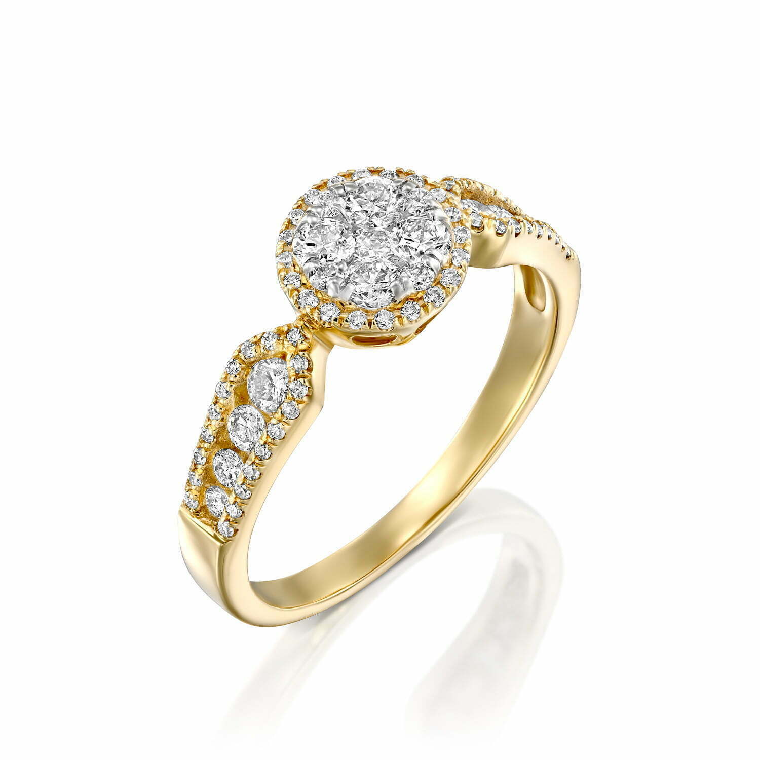 טבעת יהלומים בעיצוב קלאסי, זהב 14K, משובצת 0.58 קראט יהלומים