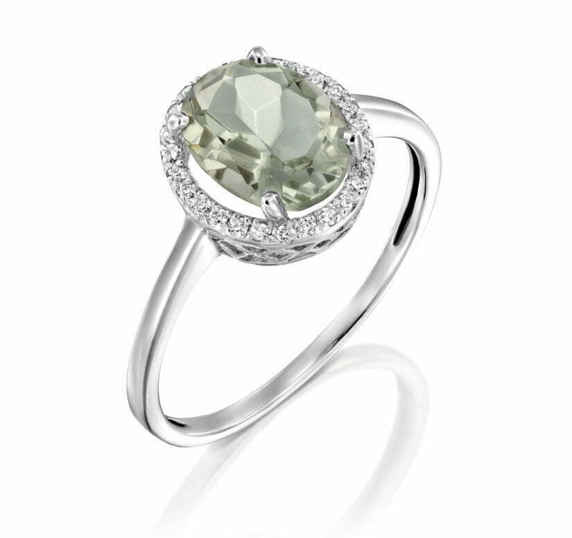 טבעת אבן אמיטיסט ירוק ויהלומים, 14K זהב, משובצת 0.07 קראט יהלומים דגם RD3565