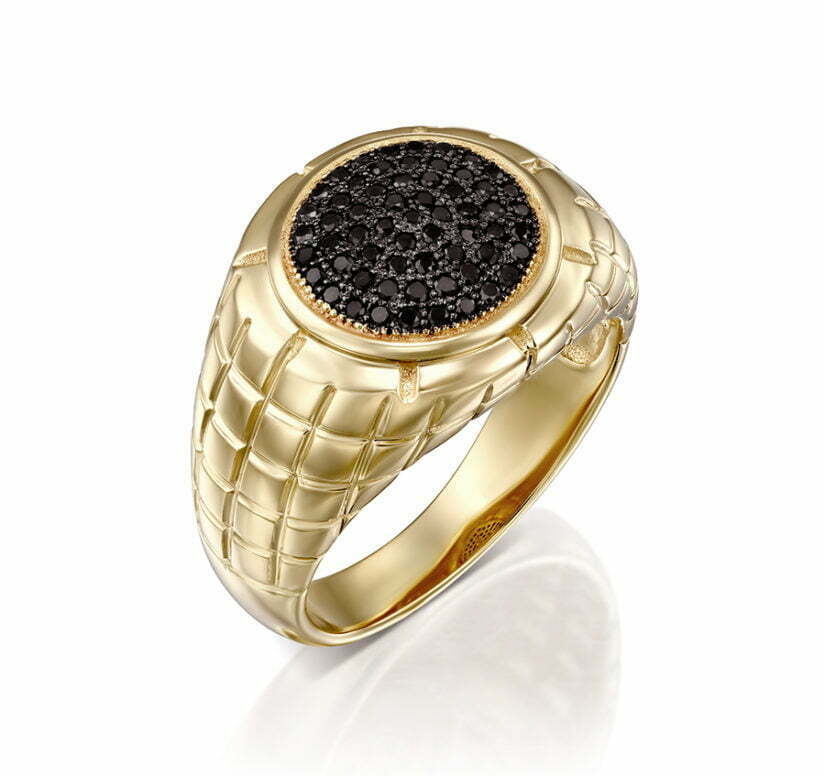 טבעת חותם יהלומים שחורים, 14K זהב צהוב, דגם RD3587B