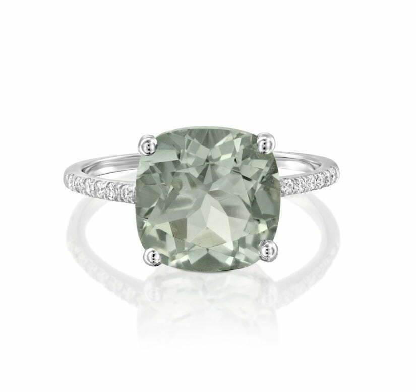 טבעת אבן אמיטיסט ירוק ויהלומים, זהב 14K, משובצת 0.1 קראט יהלומים ואבן חן אמיטיסט, דגם RD3621