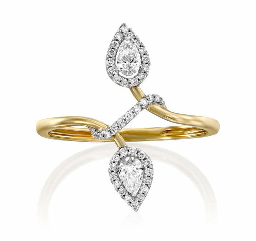 טבעת יהלומים בעיצוב עלה, זהב 14K, משובצת 0.33 קראט יהלומים, דגם RDRF15810