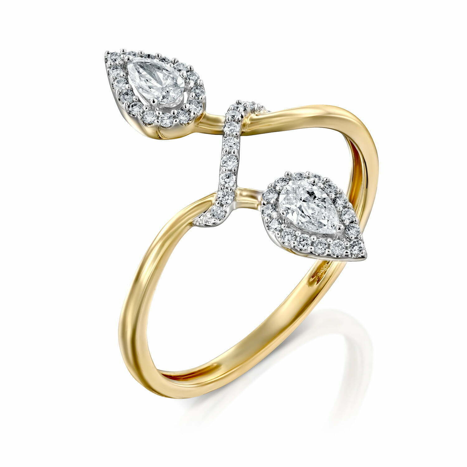 טבעת יהלומים בעיצוב עלה, זהב 14K, משובצת 0.33 קראט יהלומים, דגם RDRF15810