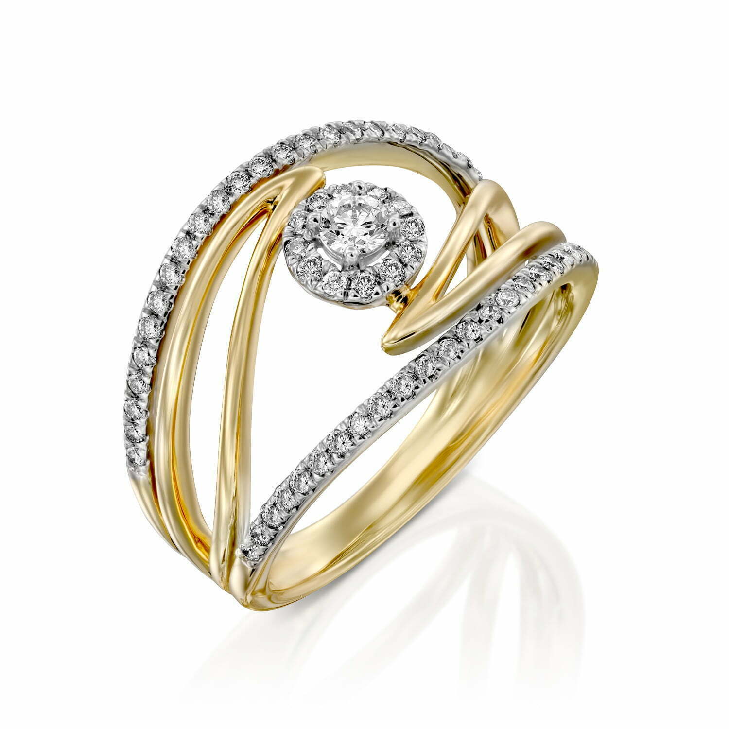 טבעת יהלומים בעיצוב מינימליסטי, זהב 14K, משובצת 0.4 קראט יהלומים, דגם RDRF18420