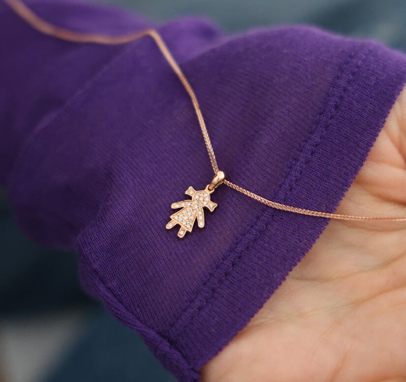 תליון יהלומים בת, זהב 14k, משובץ 0.12 קראט יהלומים, דגם PD2172G