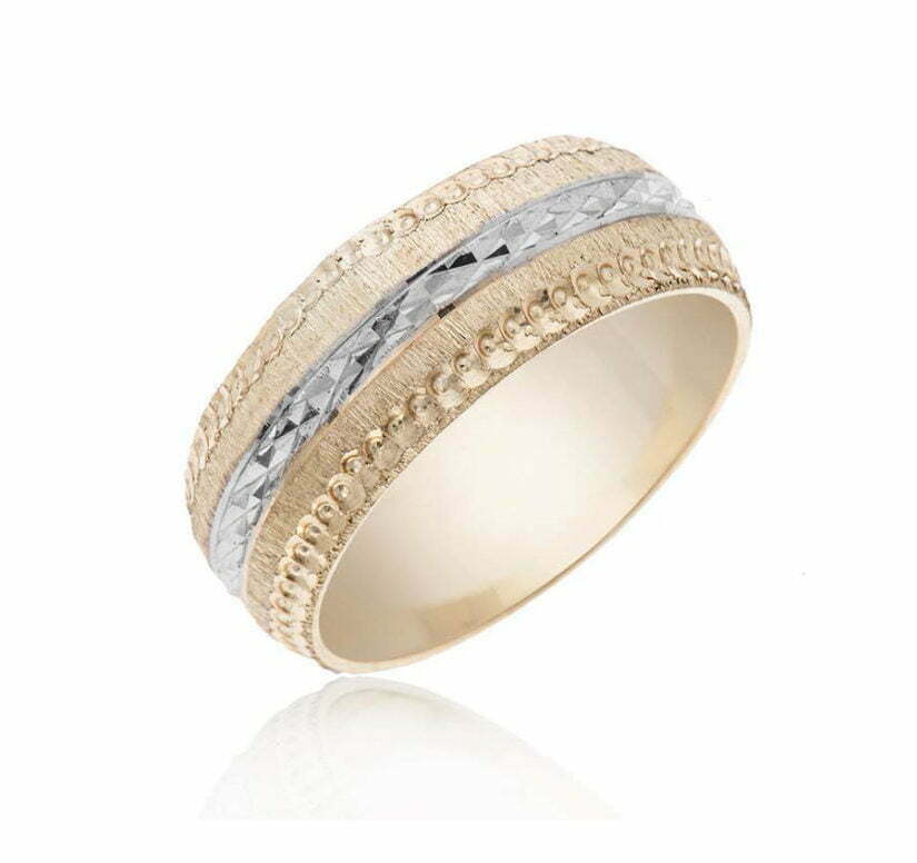 טבעת נישואין מעוצבת, זהב משולב 14k, דגם R1197