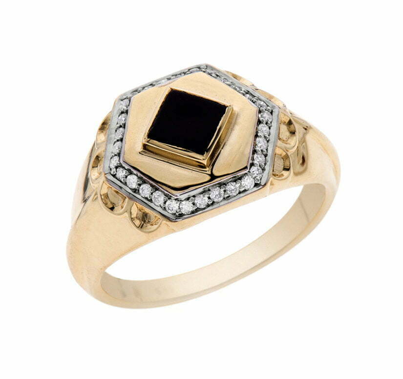 טבעת יהלומים חותם לגבר עם אוניקס שחור, 14K זהב צהוב, דגם RD2746