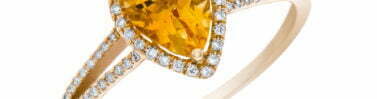 טבעת אבן סיטרין ויהלומים בצורת  טיפה, 14K זהב, משובצת 0.18 קראט יהלומים, דגם RD3296