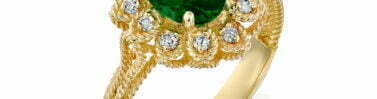 טבעת אמרלד סינטטי ויהלומים בצורת פרח, זהב 14K, דגם RD2803