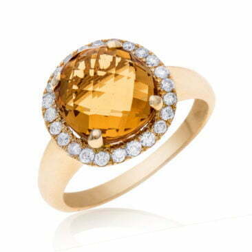 טבעת אבן חן, זהב צהוב 14k, משובצת אבן סיטרין ויהלומים, דגם RD2895