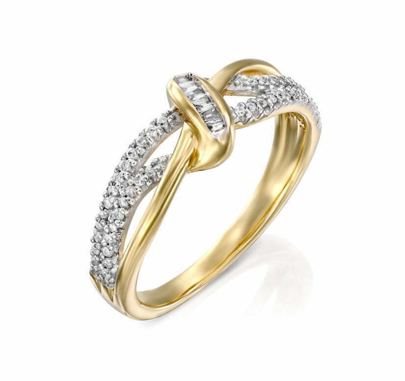 טבעת יהלומים בעיצוב קשר, זהב K14, משובצת 0.15 קראט יהלומים