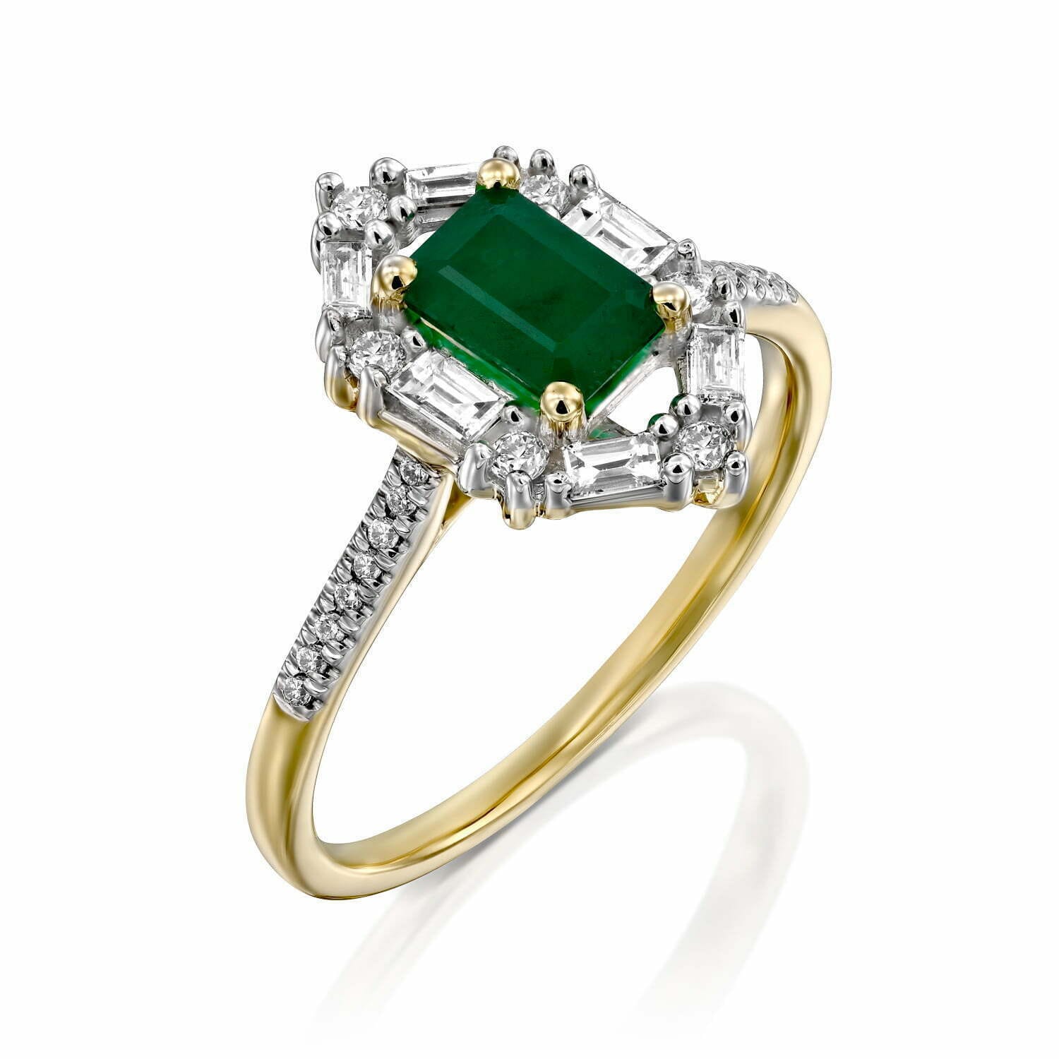 טבעת אבן אמרלד ויהלומים, 14K זהב, משובצת 0.33 CT יהלומים, דגם RDRF022