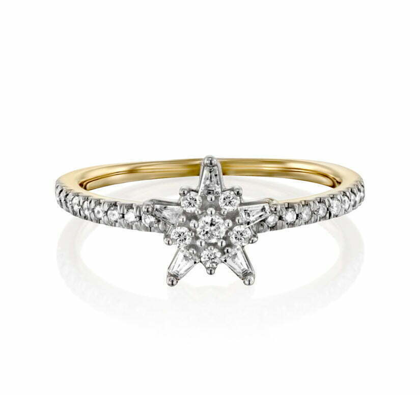 טבעת יהלומים בצורת כוכב, 14K זהב, משובצת 0.25 קראט יהלומים, דגם RDRF18768