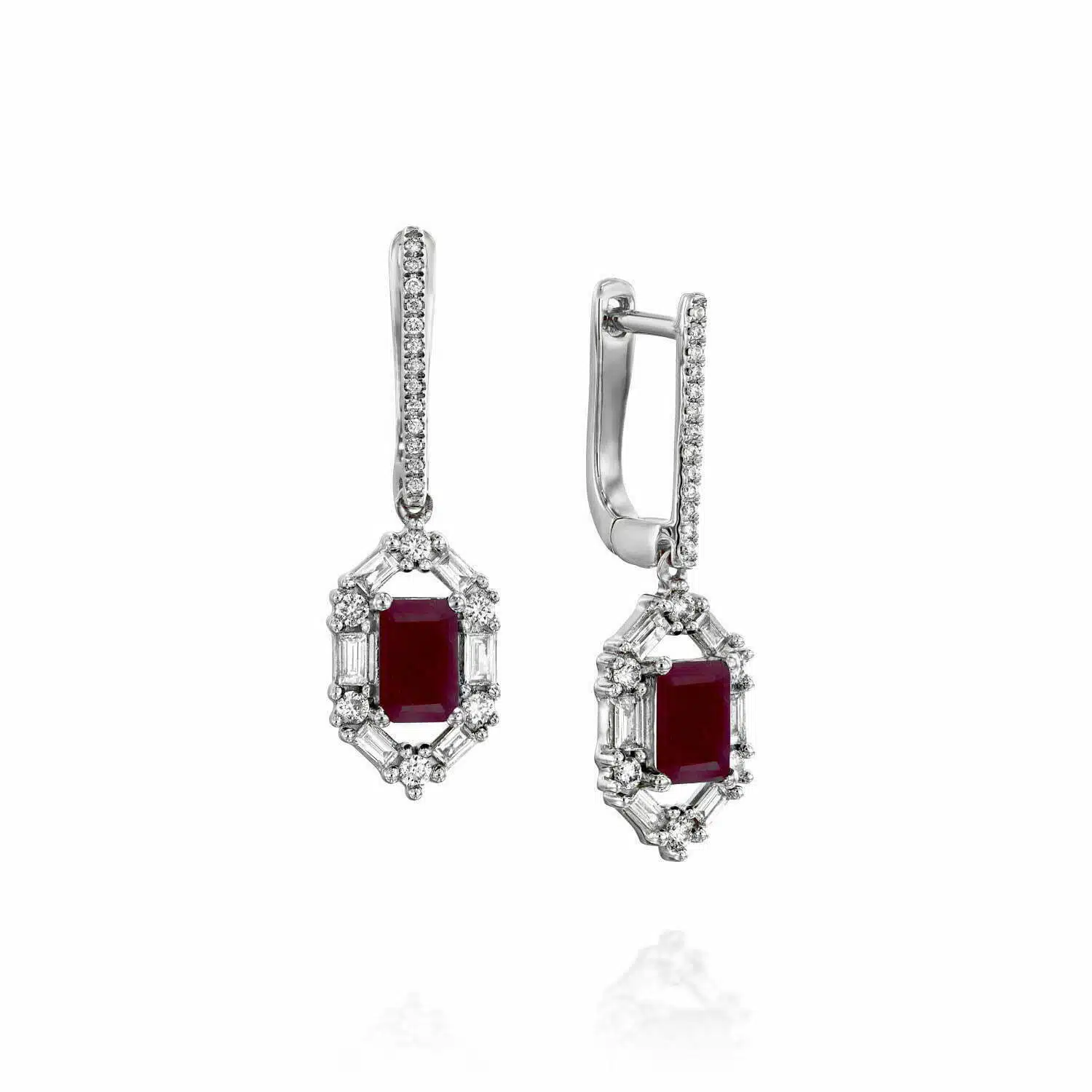 עגילי רובי ויהלומים, זהב K14, דגם EDEF02237RU