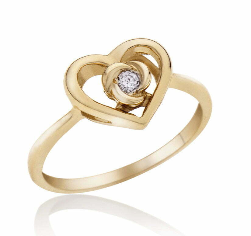 טבעת יהלומים בצורת לב, זהב 14K, משובצת 0.04 קראט יהלומים, דגם RD3522