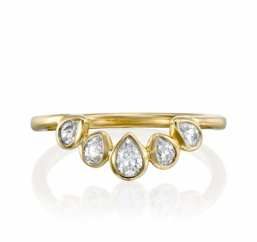 טבעת יהלומים בעיצוב טיפות, זהב 14K, משובצת משובצת 0.33 קראט יהלומים