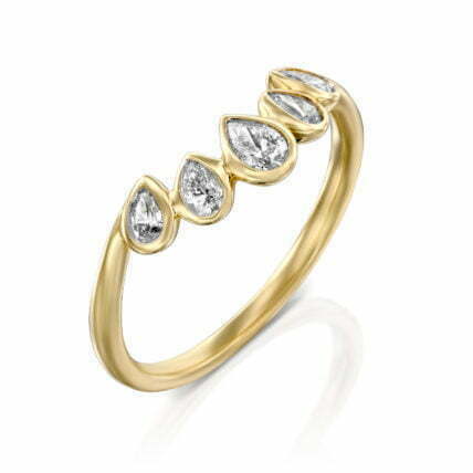 טבעת יהלומים בעיצוב טיפות, זהב 14K, משובצת משובצת 0.33 קראט יהלומים