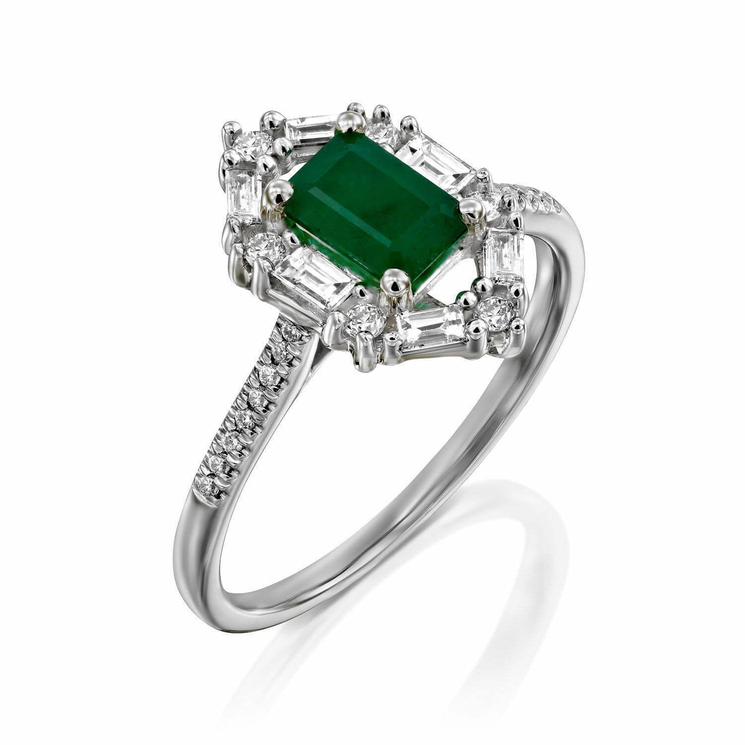טבעת אבן אמרלד ויהלומים, 14K זהב, משובצת 0.33 CT יהלומים, דגם RDRF022