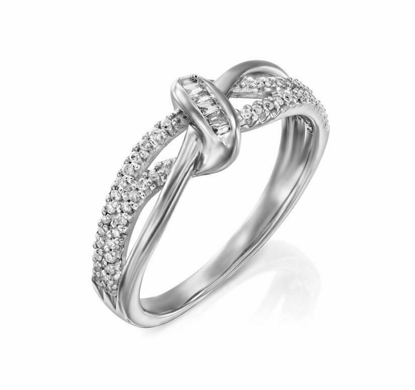 טבעת יהלומים בעיצוב קשר, זהב K14, משובצת 0.15 קראט יהלומים