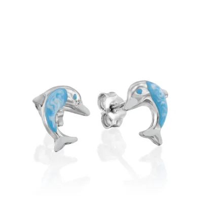 עגילי ילדות דוגמת דולפין, זהב 14K/סוגר 14K